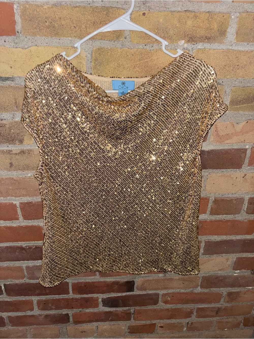 CeCe Gold Sequin Cap Sleeve Top